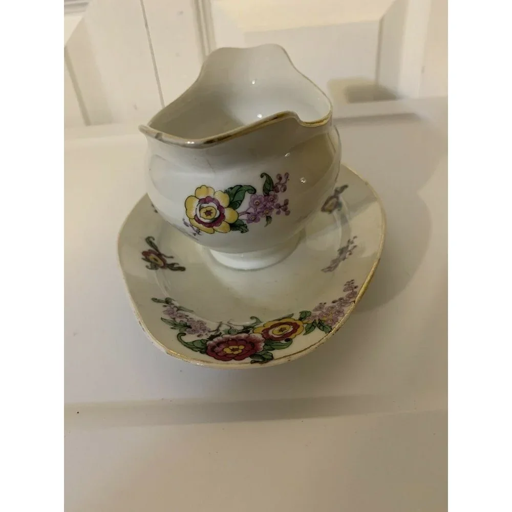 Lucien‎ Michelaud Fres Limoges France 1908-1962 gravy boat with underplate